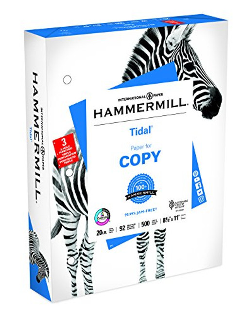 Hammermill Paper, Tidal Copy Paper, 8.5 x 11 Paper, 3 Hole, 20lb Paper, 92 Bright, 1 Ream / 500 Sheets (162032R)