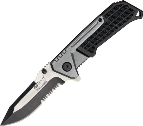 MTECH USA MT-807GY Spring Assist Folding Knife, Two-Tone Half-Serrated Blade, Black And Grey Handle, 4.5-Inch Closed