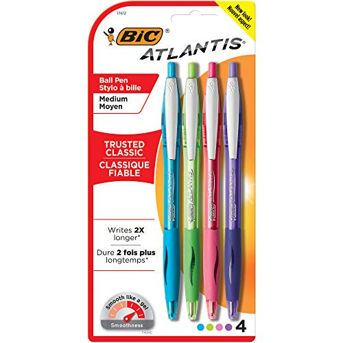 BIC Atlantis Exact Fashion Retractable Ballpoint Pen, Fine Point (0.7mm), Assorted Colors, 4-Count