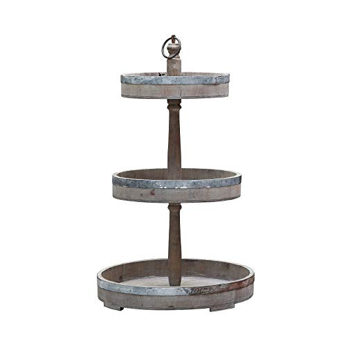 Creative Co-Op Decorative Wood & Metal Three Tier Tray, Brown