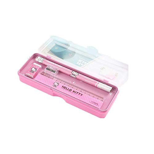 Hello Kitty Pencil Case Stationery Set Pencils Ruler Sharpener Eraser Student (Pink)