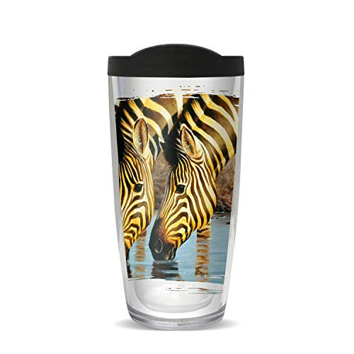 Signature Tumblers Zebras Drinking Wrap on Clear 16 Ounce Double-Walled Travel Tumbler Mug with Black Easy Sip Lid