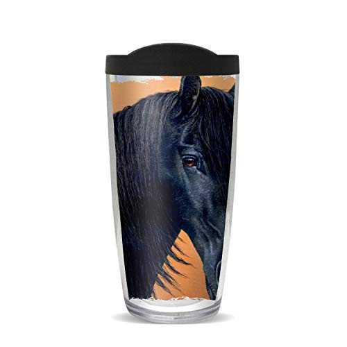 Signature Tumblers Black Stallion Wrap on Clear 16 Ounce Double-Walled Travel Tumbler Mug with Black Easy Sip Lid