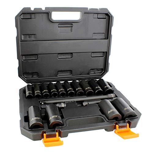 ABN Impact Socket Set  17 Piece 1/2 Inch Deep Impact Driver Sockets and Extension Bars, 6 Point SAE Socket Set