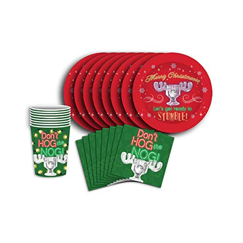 Silver Buffalo Christmas Vacation Moose Stumble 60 Piece Paper Party Tableware Set, Multicolored