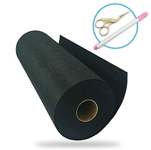 [Premium] Cutaway Embroidery Stabilizer 15 x 26 Yards, Cut-Away Stabilizer for Machine Embroidery with Free Pen & Scissors, Medium 70gsm Polymesh Stabilizer, Cut Away Embroidery Backing (Black)