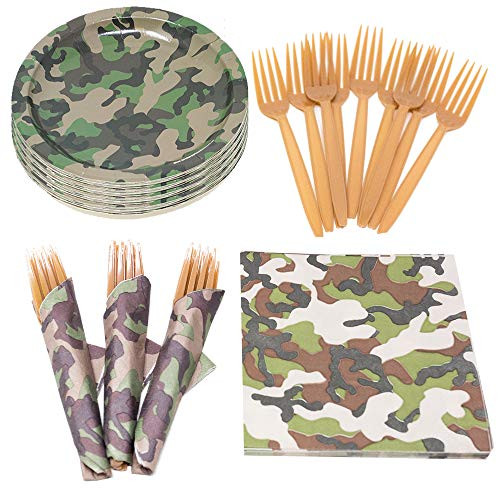 Camo Value Party Supplies Pack (58+ Pieces for 16 Guests), Value Party Kit, Camouflage Party Plates, Camo Birthday, Napkins, Forks, Tableware