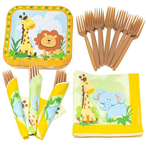 Safari Value Party Supplies Pack (58+ Pieces for 16 Guests), Value Party Kit, Safari Party Plates, Safari Birthday, Napkins, Forks, Tableware