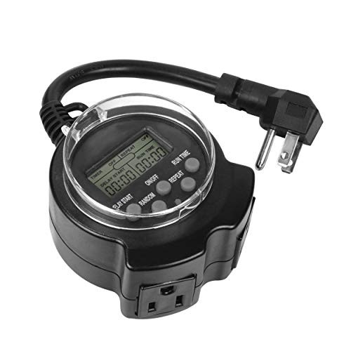 Clear Power Outdoor 24 Hour EZ Digital Programmable Timer, 2 Grounded Outlets with 6 inch Cord, Grounded Flat Plug CP50004