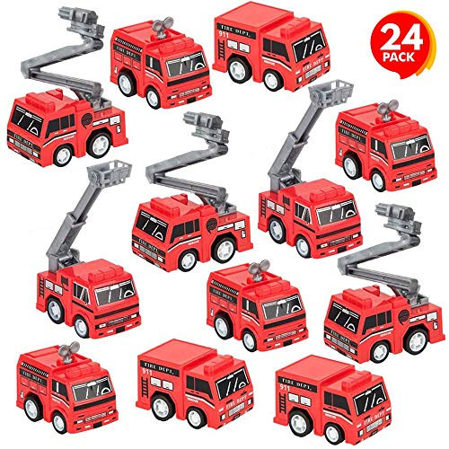 ArtCreativity Mini Pullback Fire Engine Toy Trucks, Bulk Pack of 24, Firefighter Birthday Party Supplies and Favors, Firetruck and Fireman Favors and Goodie Treat Bag Fillers for Kids Ages 3+