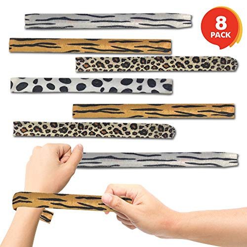 ArtCreativity Animal Print Slap Bracelets for Kids, Set of 8, Assorted Slap Bands with Zebra, Cheetah, Tiger, and Cow Prints, Zoo, Safari, and Animal Birthday Party Favors and Goodie Bag Fillers