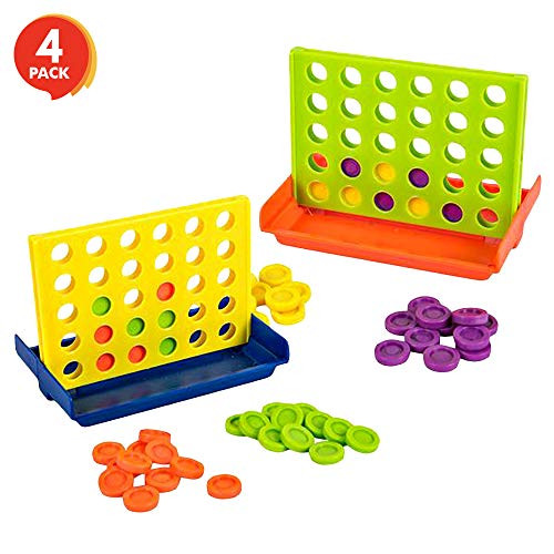 Gamie Four in a Row Game, Set of 4, Line Up Four Pegs in a Row Games with Foldable Board and 30 Pieces Each, Fun Indoor Game Night Games for Kids, Educational Learning Game for Children