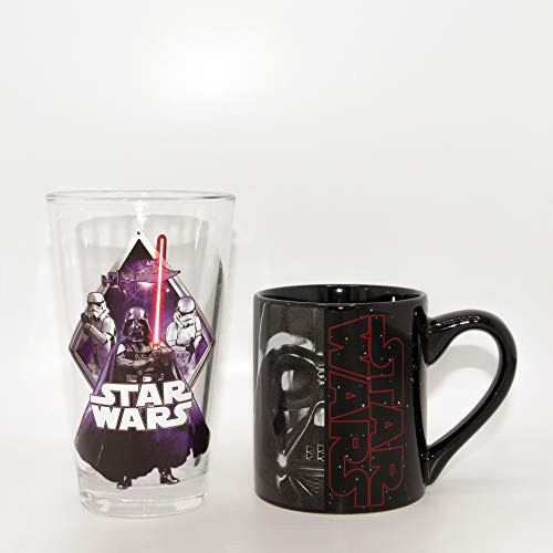Silver Buffalo SW12543X Star Wars Vader Trooper Split 14 Ceramic Mug and 16-Ounce Pint Glass Set, Black