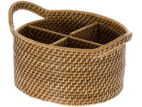 KOUBOO 1020004 Laguna Oval Rattan Utensil and Bottle Basket, 9.75" x 8.25" x 6.25", Honey Brown