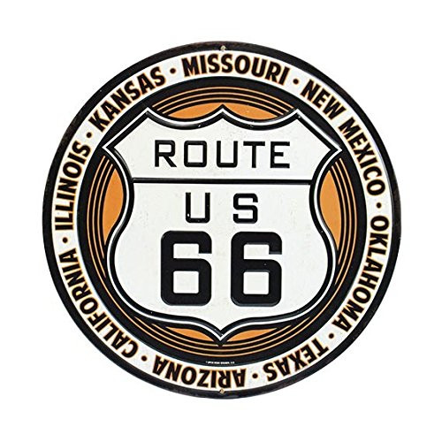 Open Road Brands Route 66 Round Embossed, Tin Sign, 12" L