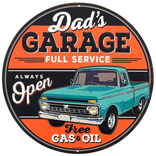 Open Road Brands Dads Garage Truck Service Embossed Tin Sign Garage Décor, 12" L x 12" W