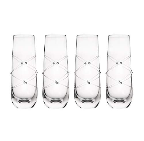 Trinkware Calici Champagne Flutes Stemless Glasses Etched With Stones  Mimosa Glasses Set of 4  9oz