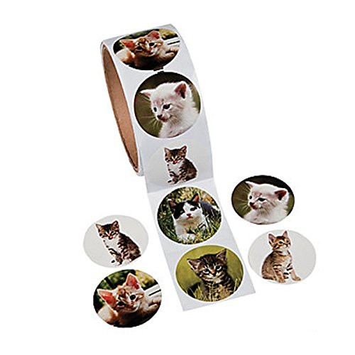 Fun Express Paper Cat Photo Roll of Stickers (100 Stickers per Roll, Shrink-Wrapped)