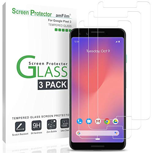amFilm Glass Screen Protector for Google Pixel 3 (3 Pack) Tempered Glass