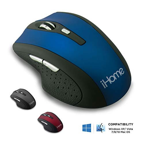 iHome Precision Wireless Desktop Mouse with Scroll Wheel, 2 Buttons, and Web Navigation (Mac and PC Compatible) (Blue)
