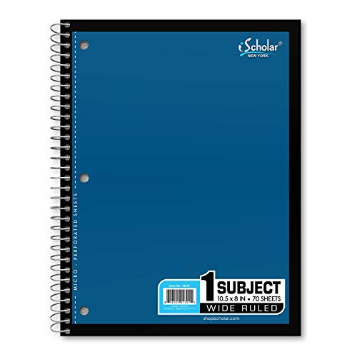 iScholar 1-Subject Wirebound Notebook, 70 Sheets, Wide Ruled, 10.5 x 8-Inches, Cover Color May Vary (78101)