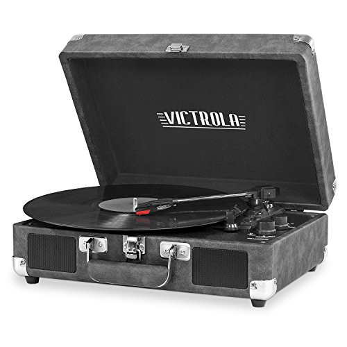 Victrola Vintage 3-Speed Bluetooth Portable Suitcase Record Player with Built-in Speakers | Upgraded Turntable Audio Sound| Includes Extra Stylus | Gray, 1SFA (VSC-550BT-GRY)