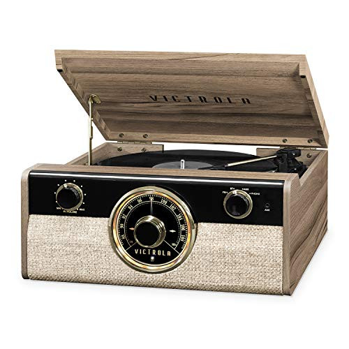 Victrola Wood Metropolitan Mid Century Modern Bluetooth Record Player with 3-Speed Turntable and Radio, VTA-240B-FNT
