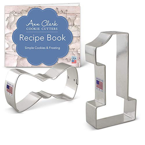 Ann Clark Cookie Cutters 2-Piece Boy's 1st Birthday Cookie Cutter Set with Recipe Booklet, Bow Tie