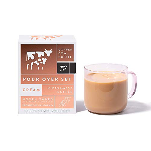 Copper Cow Coffee Vietnamese Pour Over with California Sweetened Condensed Milk  Single-Use Portable Packets - Dark Espresso Roast  5 Pack