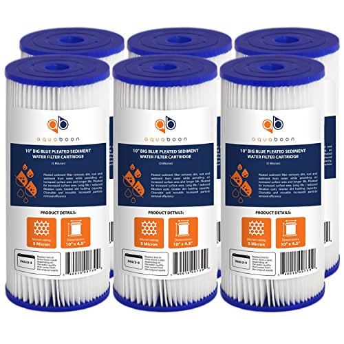 Aquaboon 5 Micron 10" Big Blue Pleated Sediment Water Filter Replacement Cartridge | Whole House Sediment Filtration | Compatible with FXHSC, ECP5-BB, FM-BB-10-5, CP5-BBS, 255490-43, HDC3001, 6-Pack