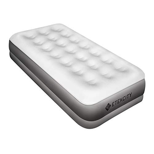 Etekcity Air Mattress with Built-in Pump, Inflatable Airbed Blow Up Air Bed Double Raised Mattress for Camping, Guest, Hiking, Storage Bag, White (Twin 13)