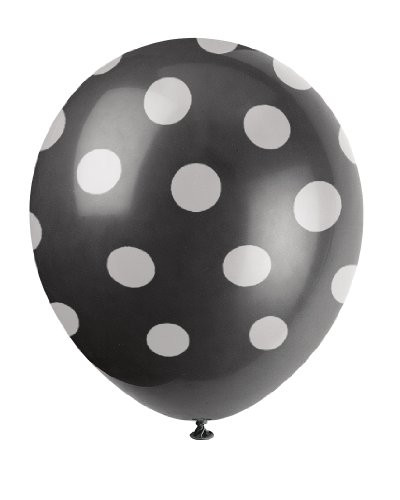 12" Latex Black Polka Dot Balloons, 6ct