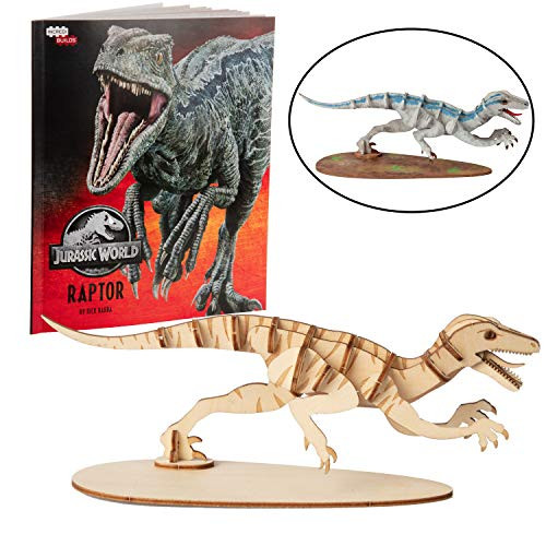 Jurassic World Raptor Dinosaur Toy Model Figure Kit - Build, Paint and Collect a Velociraptor 3D Wood Model - with Exclusive Jurassic World Movie Book