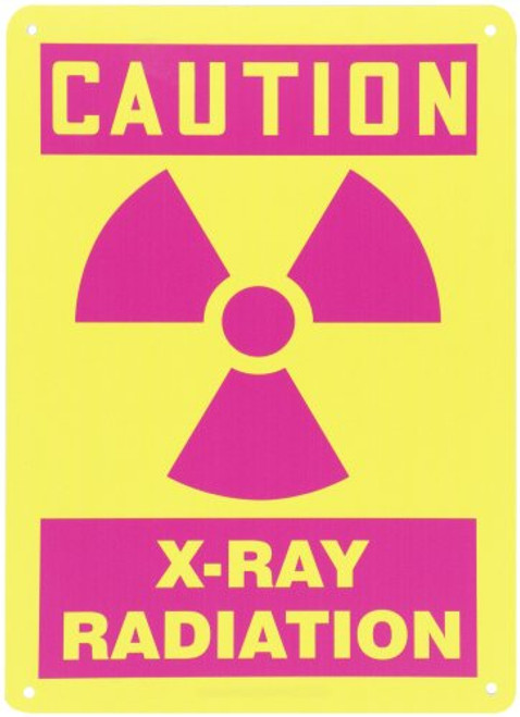 Accuform MRAD702VP Plastic Safety Sign, Legend"Caution X-RAY Radiation" with Graphic, 14" Length x 10" Width x 0.055" Thickness, Magenta on Yellow