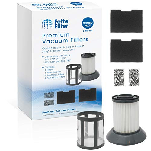 Fette Filter - 6 Piece Combo Vacuum Filter Set Compatible with Bissell Zing Bagless Canister Vacuums MODEL #'s 6489, 64892, 64894 PART # 203-1772, 203-1771, 203-1534, 203-1786