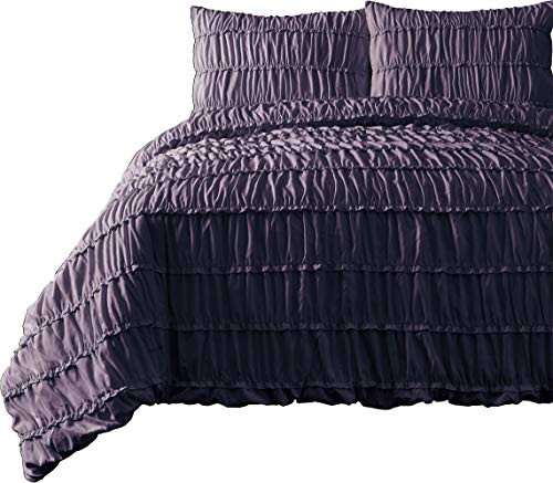 Cozy Beddings, Ruched 2-Piece Comforter Set, Pinch Pleat Bed Cover | Purple, Twin/Twin XL