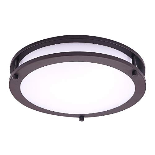 OSTWIN 12 Inch LED Flush Mount Ceiling Light 15W (100W Eqv) Dimmable 1050 Lm - 3000K (Warm Light) Round LED Ceiling Light Fixture - Oil Rubbed Bronze Finish Acrylic Shade - ETL & Energy Star