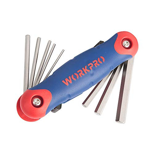 WORKPRO Folding Hex Key Set (SAE), Chrome-Vanadium Steel, Hardened and Tempered, (9 Piece Set) (W022005)
