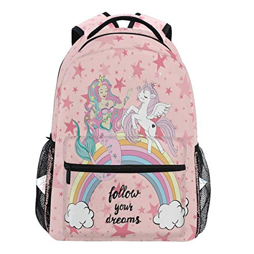 Oarencol Unicorn Mermaid Backpacks Follow Your Dreams Star School Book Travel College Shoulder Bag