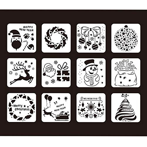 12 Sheets Animals Stencils Templates Christmas Plastic Stencils Reusable Xmas Plastic Painting Template for Art Drawing Painting , Spraying Window Glass Door Car Body Wood Scrapbook Holiday Xmas Snowflake DIY Decoration