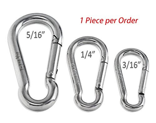 RamPro 1Pc Spring Snap Hook Carabiner Stainless Steel Clip Keychain - 3/16 to 5/16-inch, Grade 316 SS (1/4)
