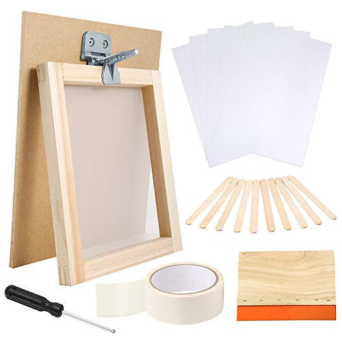 Caydo 27 Pieces Screen Printing Starter kit Include 8 x 10 Inch Silk Screen Printing Frame with 110 White Mesh, Screen Frame Butterfly Hinge Clamp and Tools for Screen Printing