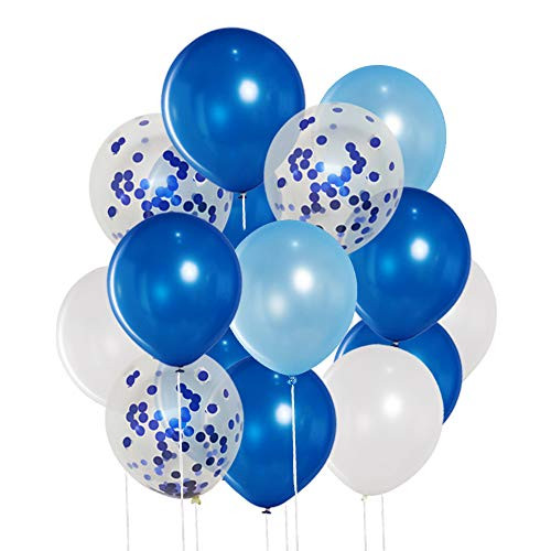 50 Pcs 12 Inches Blue and White Balloons, Blue Confetti Balloons, Royal Blue and Light Blue Balloons, Helium Balloons for Birthday Party Decorations Baby Shower Balloon Garland Arch Blue Graduation