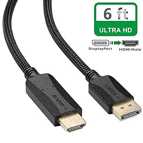 DisplayPort to HDMI Cable 6 ft, DP Display Port to HDMI Cable Adapter 6 feet Braided Male to Male Supports Video and Audio for DELL, HP, ASUS, etc