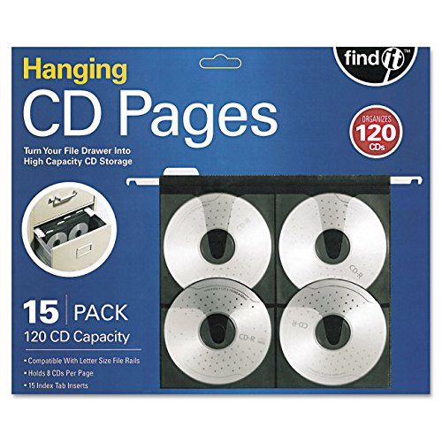 Find It Hanging CD/DVD File Pages, Letter-Size, 15 File Page Pack, Each Page Holds up to 8 CDs/DVDs (FT07069)