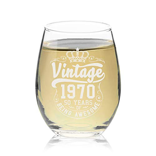 Veracco Crown Vintage 1970 50 Years Of Being Awesome Stemless Wine Glass 50th Birthday Gift For Him Her Fifty and Fabulous (1970, Stemless Glass) Veracco Crown Vintage 1970 50 Years Of Being Awesome Stemless Wine Glass 50th Birthday Gift For Him Her Fifty and Fabulous (1970, Stemless Glass)