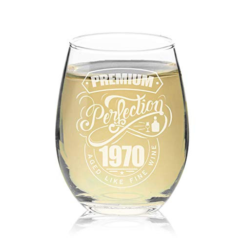 Veracco Premium Perfection 1970 Aged Like Fine Wine Stemless Wine Glass 50th BirthdayGift For Him Her Fifty and Fabulous (1970, Clear) Veracco Premium Perfection 1970 Aged Like Fine Wine Stemless Wine Glass 50th BirthdayGift For Him Her Fifty and Fabulous (1970, Clear)