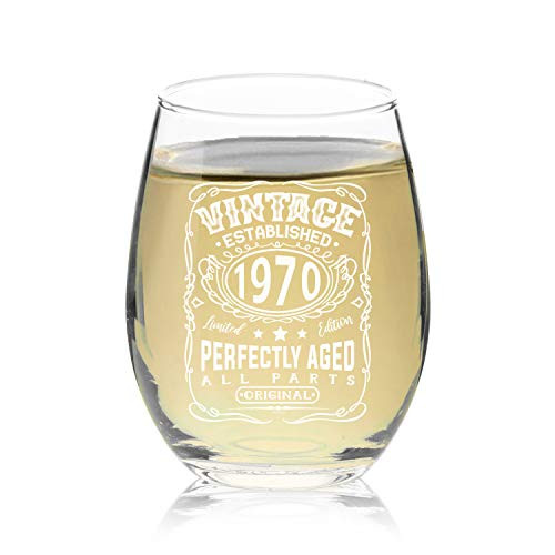 Veracco Vintage Established 1970 Perfectly Aged Stemless Wine Glass 50th Birthday Gift For Him Her Fifty and Fabulous (1970, Stemless Glass) Veracco Vintage Established 1970 Perfectly Aged Stemless Wine Glass 50th Birthday Gift For Him Her Fifty and Fabulous (1970, Stemless Glass)