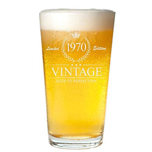 Veracco Vintage 1970 Limited Edition Aged To Perfection Beer Glass Pint Birthday Gift For Him Her Fifty And Fabulous (1970, Clear Glass) Veracco Vintage 1970 Limited Edition Aged To Perfection Beer Glass Pint Birthday Gift For Him Her Fifty And Fabulous (1970, Clear Glass)