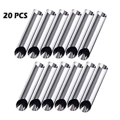 BMM -20PCS 5 Inches Stainless Steel Cannoli Tubes, Large Cannoli Forms, Cream Roll Mold, Non-stick Coating, Diagonal Shaped, Suitable for Home Kitchen Cannoli tubes